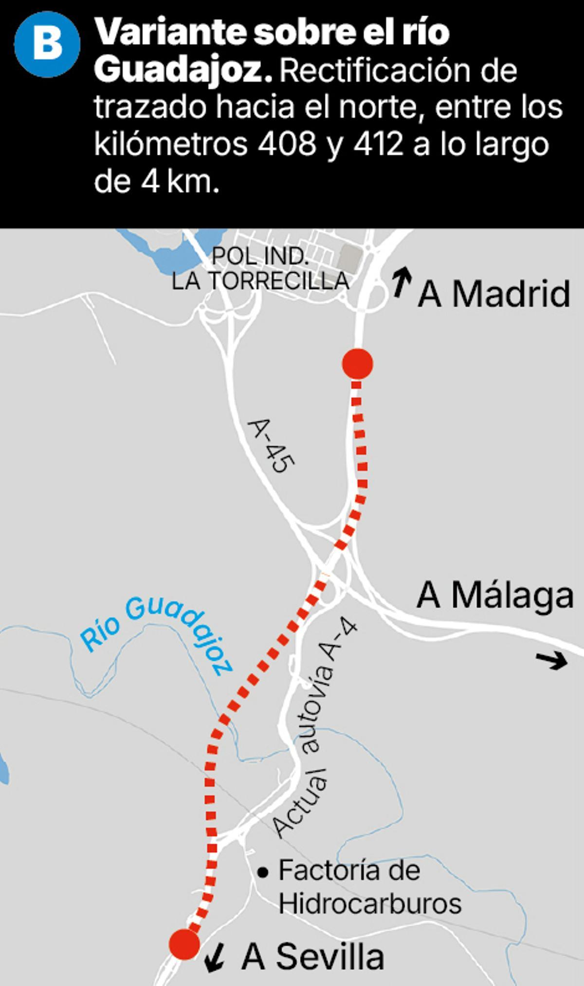 Trazado de la variante sobre el río Guadajoz.