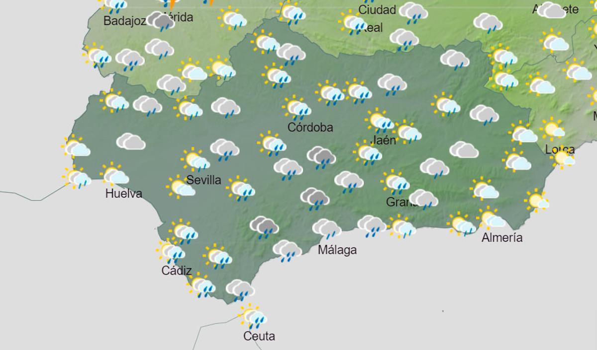 El tiempo en Andalucía  de 06.00 a 12.00 horas este sábado.