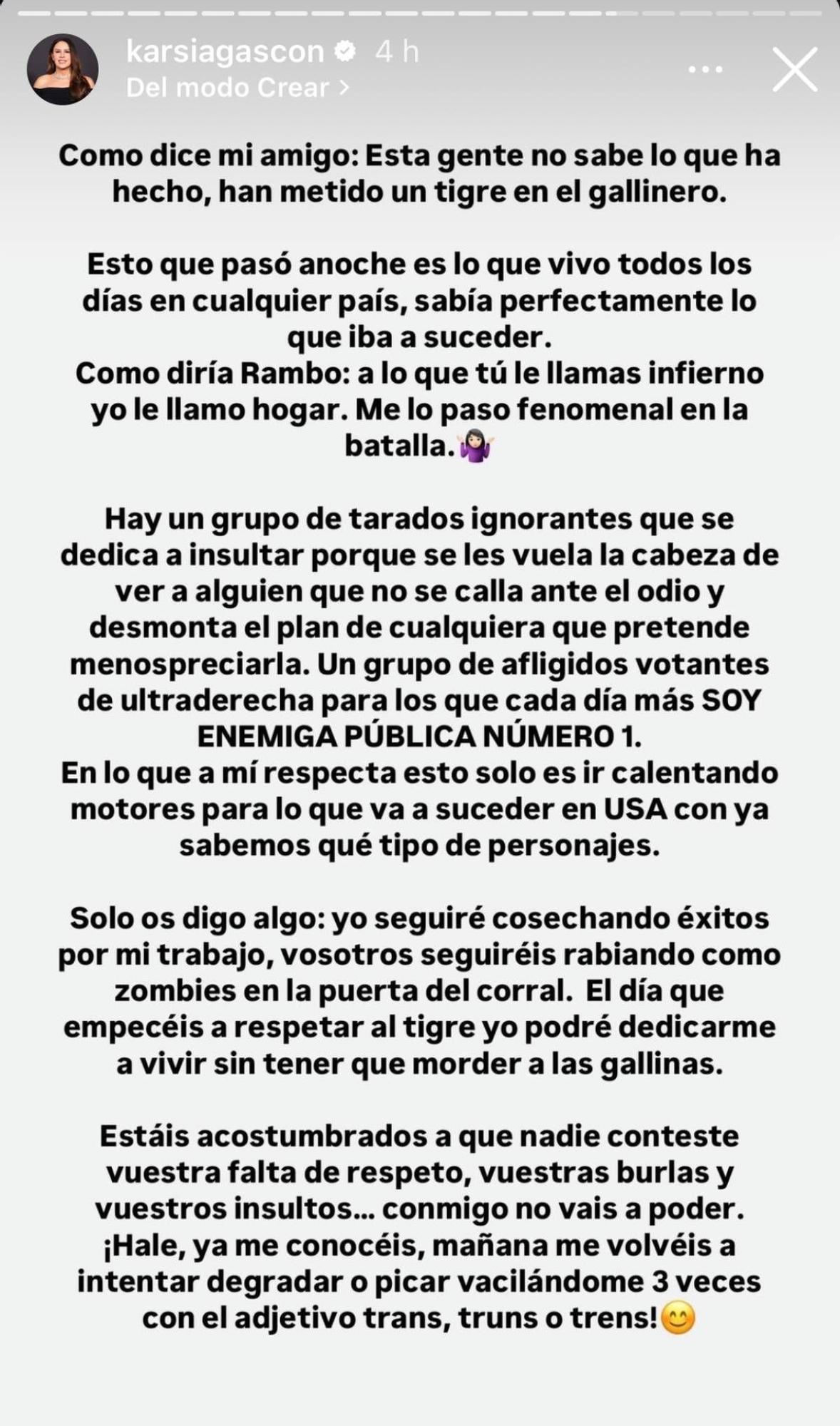 La actriz Karla García Gascón reposnde a sus haters