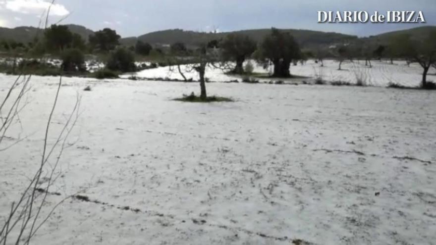 Un fino manto blanco de granizo cubre el Pla de Corona