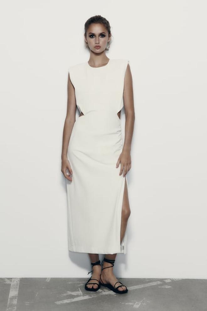 Vestido blanco midi sin mangas y detalles 'cut out' de Zara