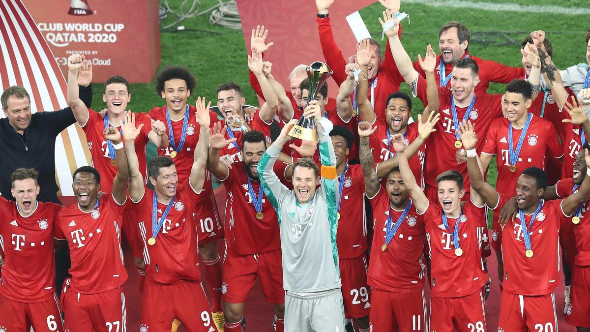 Jugadores del Bayern Munich celebran su victoria en el Mundial de Clubes de 2020.