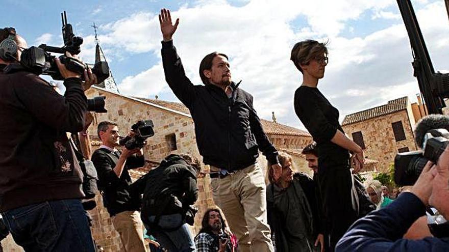 Pablo Iglesias, durante el mitin que ofreció en la plaza de Claudio Moyano antes de las últimas elecciones generales.