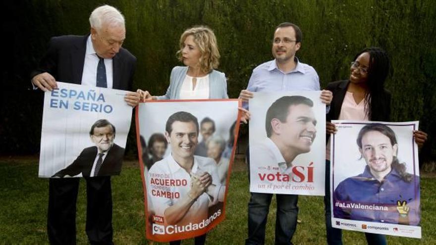 Los cabeza de cartel en Alicante de los principales partidos, en el arranque de la campaña electoral.