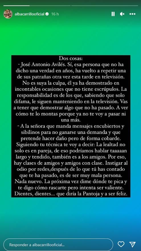 Alba Carrillo responde a José Antonio Avilés