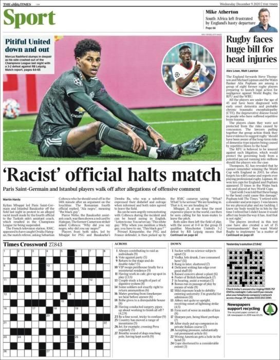 Portada THE TIMES SPORT miércoles 9 diciembre 2020