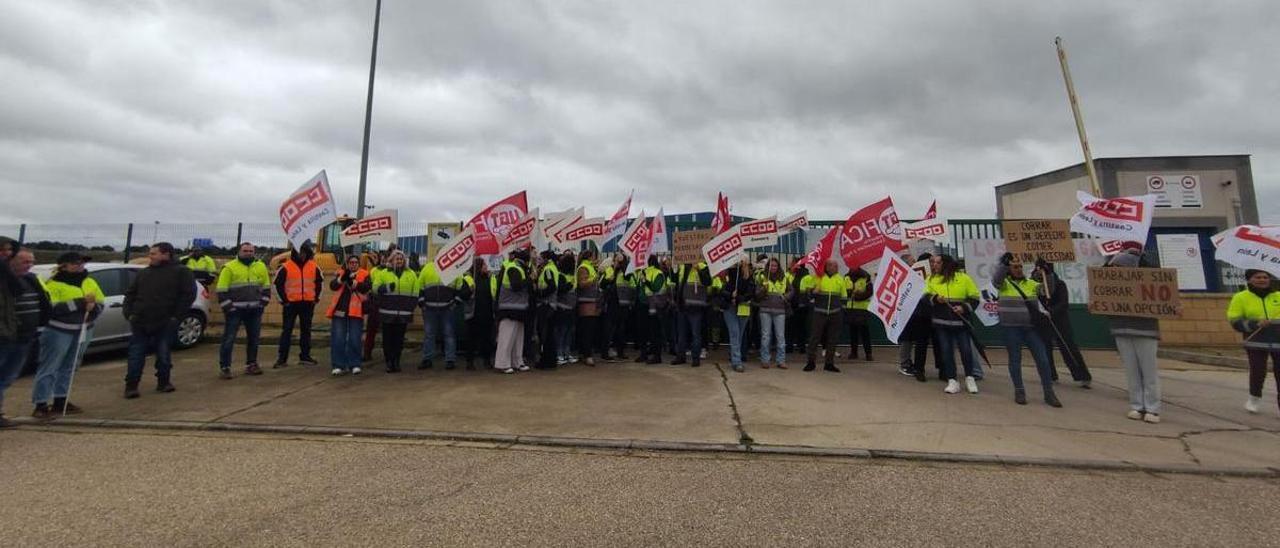 Así se moviliza la plantilla de la fabrica de Tableros Losán en Villabrázaro