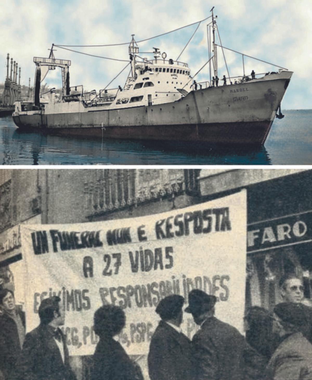 O “Marbel” e protesta en Vigo polo naufraxio.  Sobre estas liñas, Entrega de pagas de Vejez del Marino no cine de Cangas, 1927.    | // ARQUIVO DO AUTOR