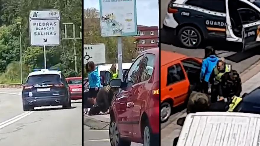 El vídeo de una persecución de película en Avilés: huida con un coche robado haciendo eses por una avería