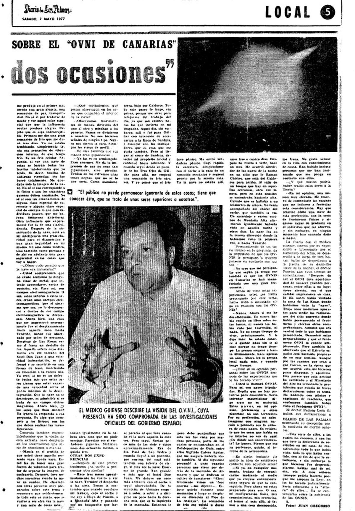 Sesgunda página de la entrevista en Diario Las Palmas del 7 de mayo de 1977.