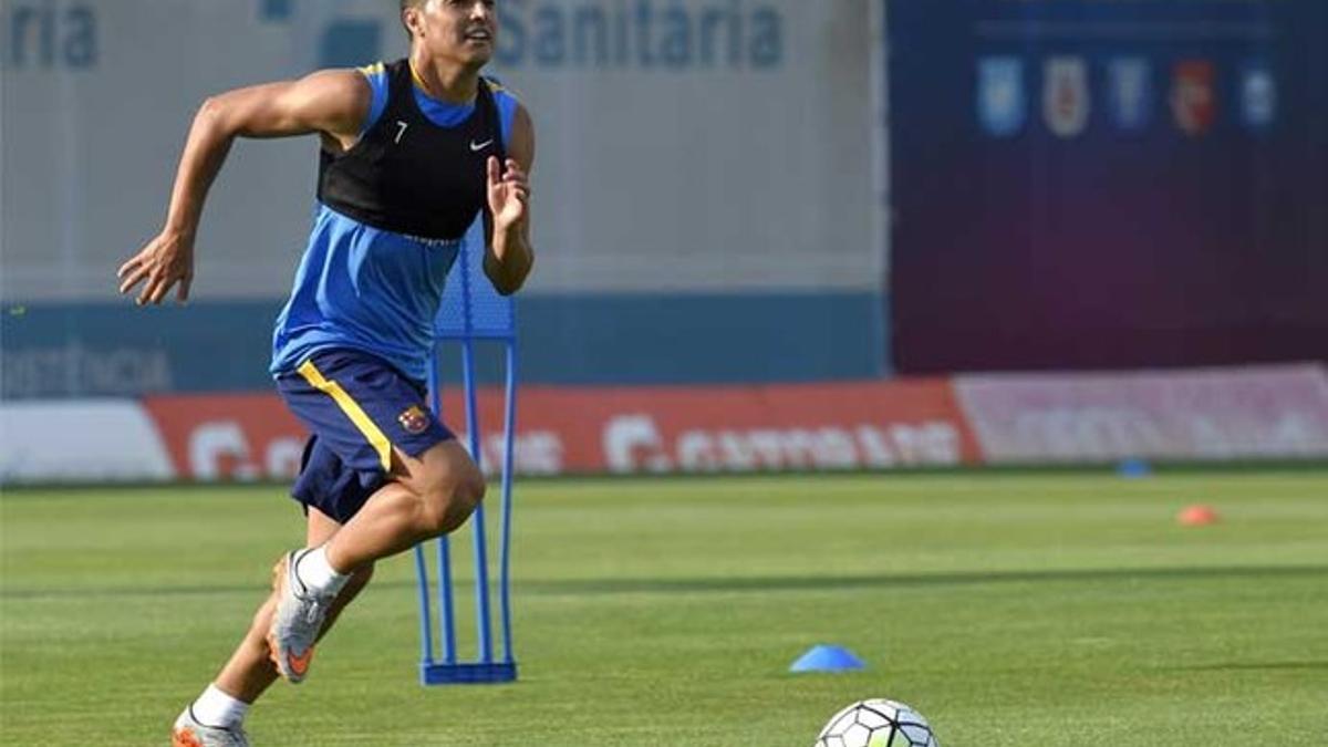 Pedro Rodríguez en su primer entrenamiento de la pretemporada 2015-16 con el FC Barcelona 