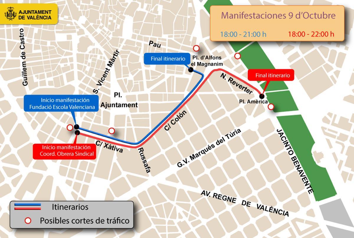 Cortes de tráfico por manifestación 9 d'Octubre.