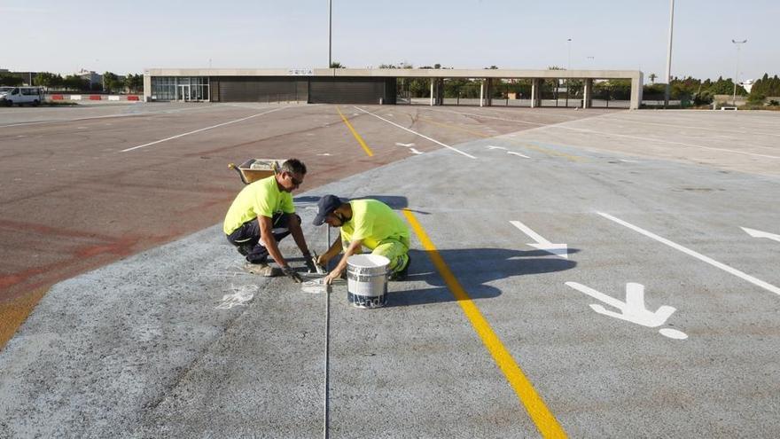 Señalización horizontal de los accesos del mercadillo de Torrevieja