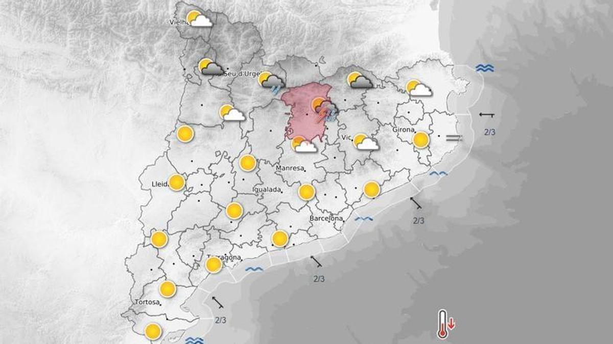 Mapa de l'alerta de temps violent al Berguedà