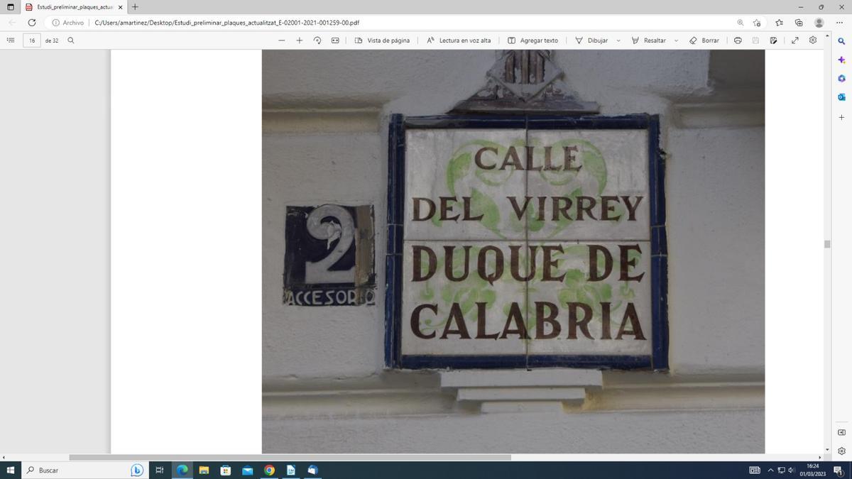 Placa de la Calle del Virrey Duque de Calabria