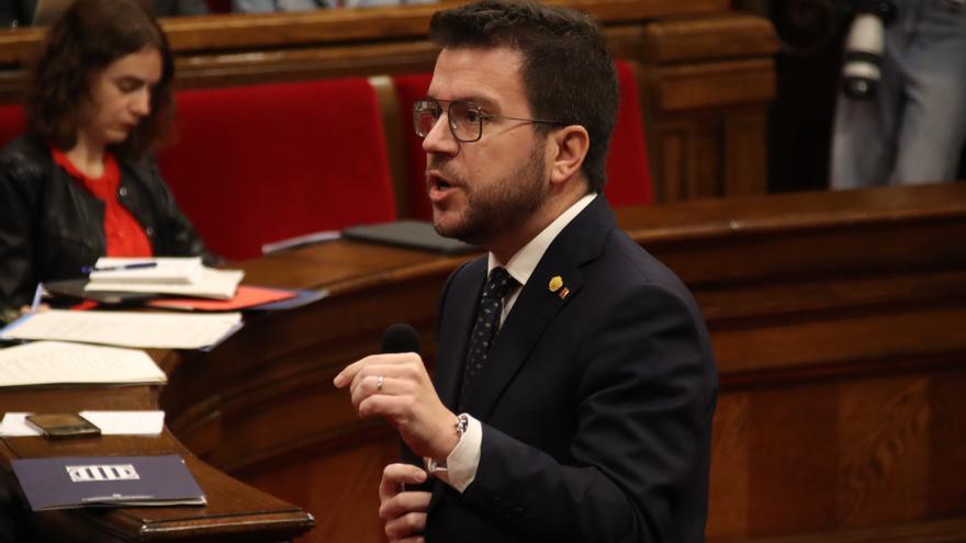 El president de la Generalitat, Pere Aragonès, intervenint a la sessió de control al Govern.