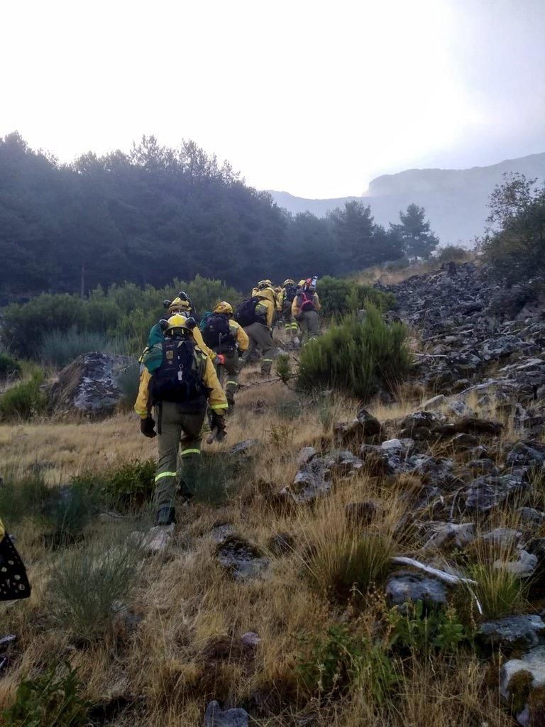 Efectivos trabajan en la extinción del incendio de Hervás