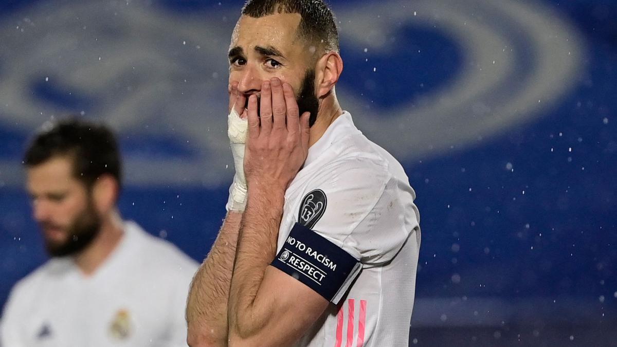 Benzema, en el partido contra el Chelsea de la Champions.