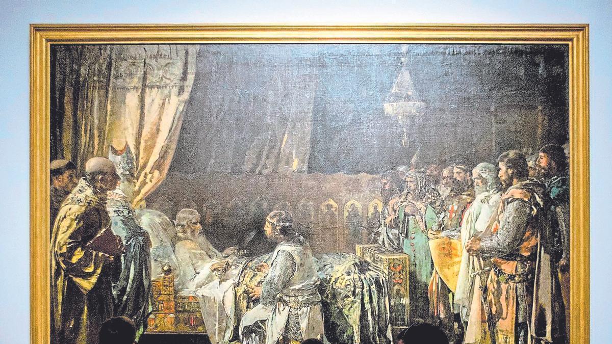 El quadre de Pinazo sobre els últims moments de Jaume I, exposat en el Museu de Belles Arts en 2016.