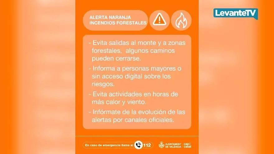 Aviso naranja en la Comunitat Valenciana por alto riesgo de incendios forestales