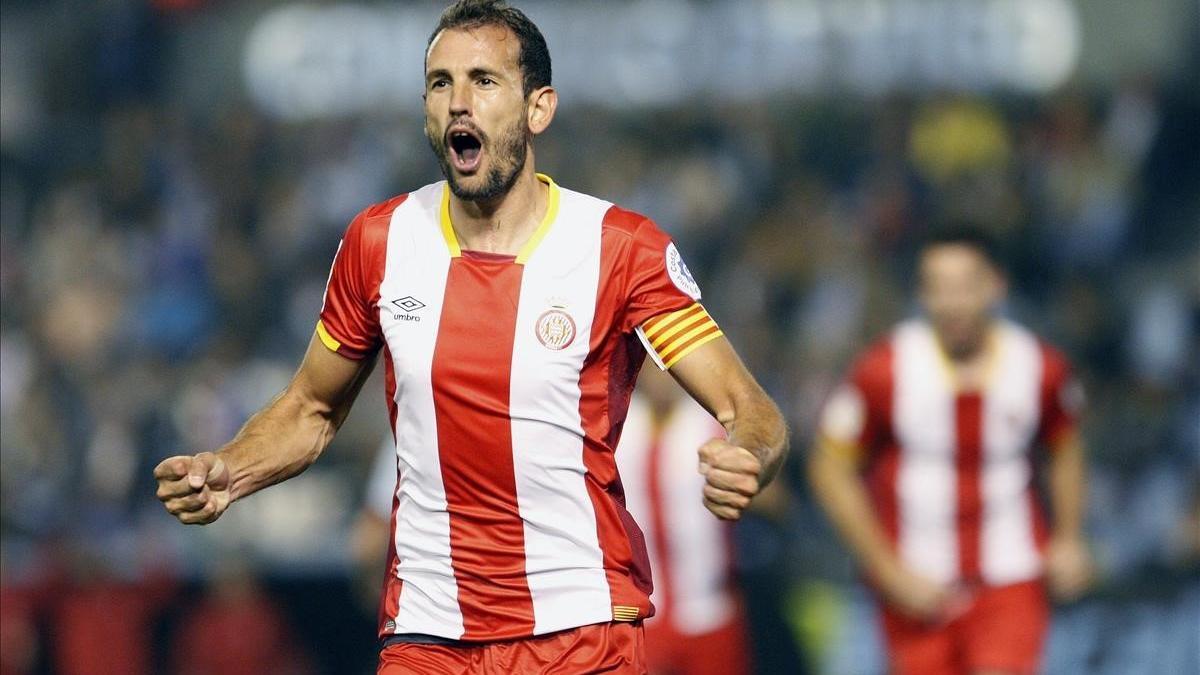 Christian Stuani celebra en Vigo uno de los goles que ha conseguido esta temporada