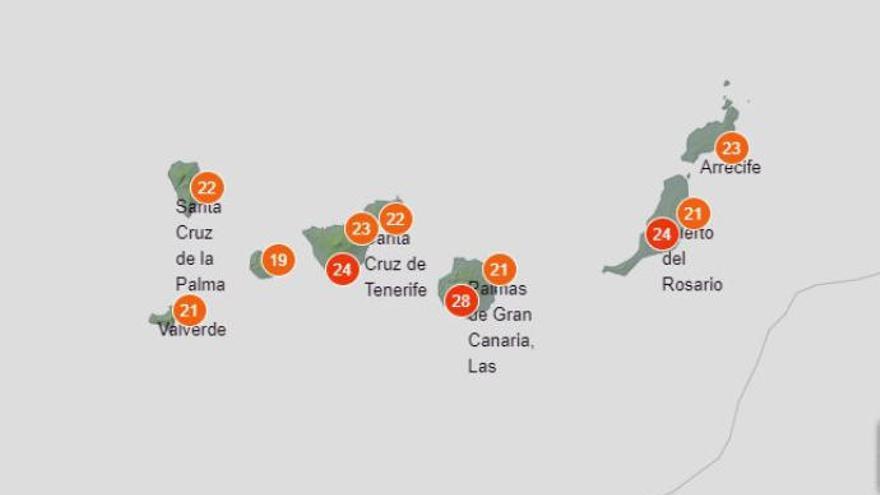 Pronóstico de temperaturas para las 13:00 horas de este lunes.