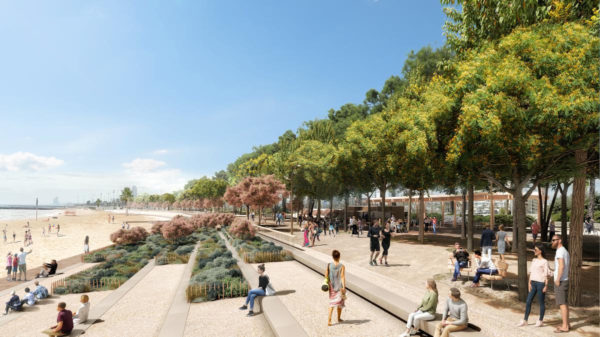 Recreación del primer tramo del paseo marítimo que se prevé construir entre el Fòrum y la playa de la Mar Bella.