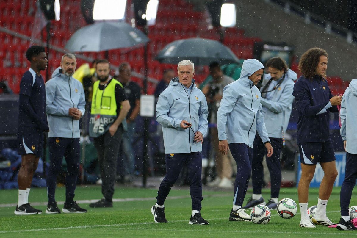 France's head coach Didier Deschamps comes out to oversee a training session of France's national football team in Stuttgart, southwestern Germany on May 4, 2025, on the eve of the UEFA Nations League semi-final football match between France and Spain. (Photo by Franck FIFE / AFP)
