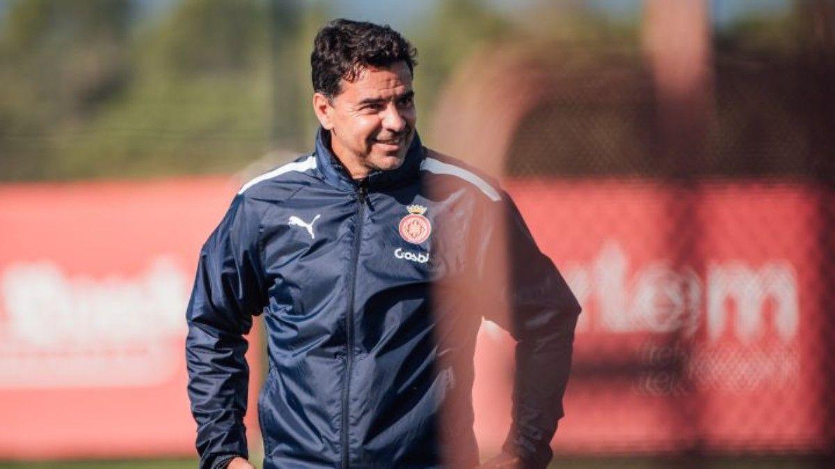 Míchel Sánchez, en un entrenamiento en La Vinya | Girona FC