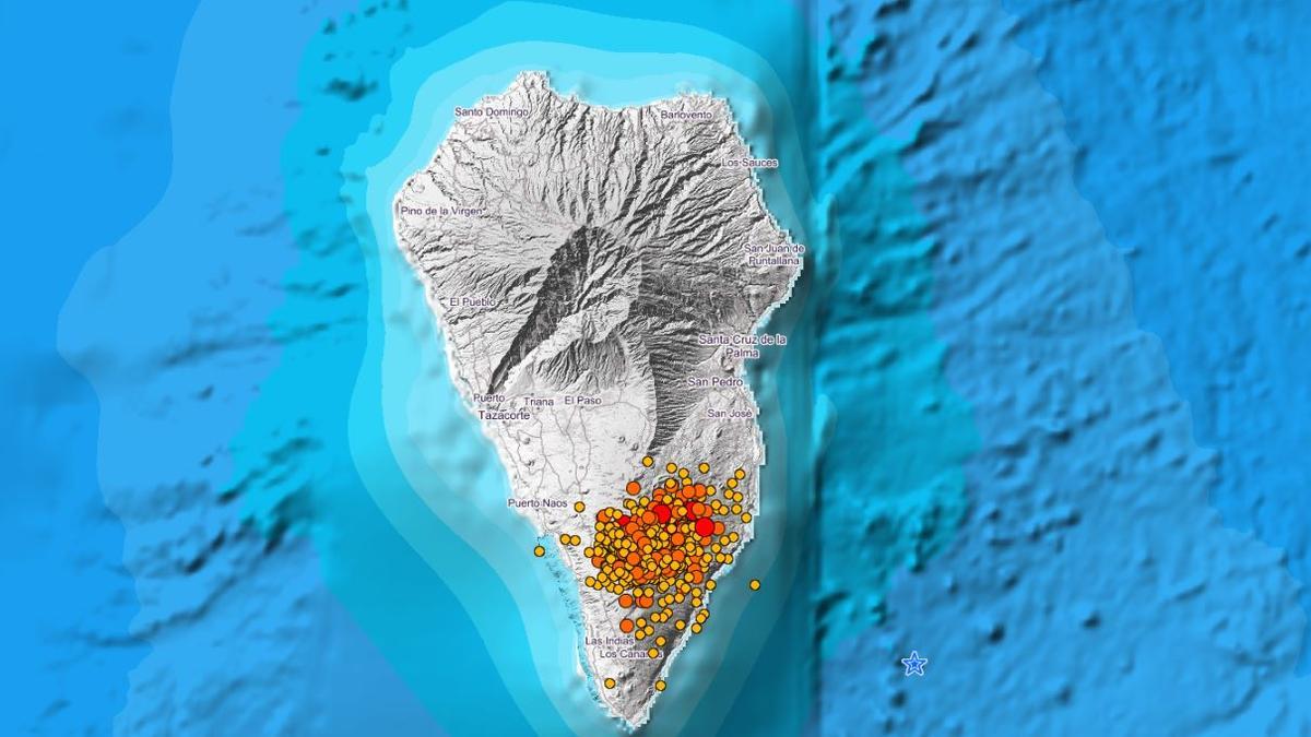 Localización de los terremotos en La Palma durante los últimos 15 días.