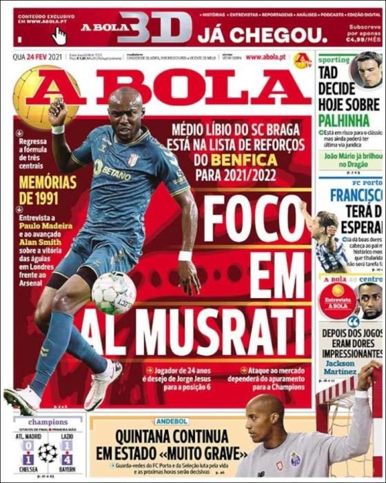 Portada A BOLA miércoles 24 febrero 2021