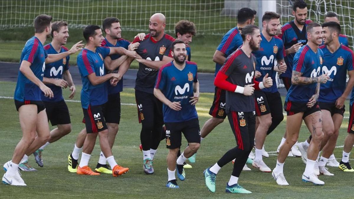 España preparando el partido contra Rusia del próximo domingo 1 de julio