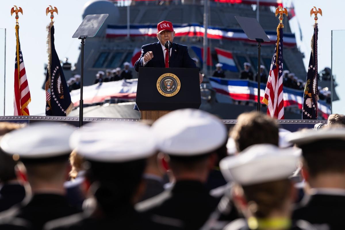 El presidente de EEUU, Donald Trump, habla durante un acto de Anduril celebrado en Maryland.