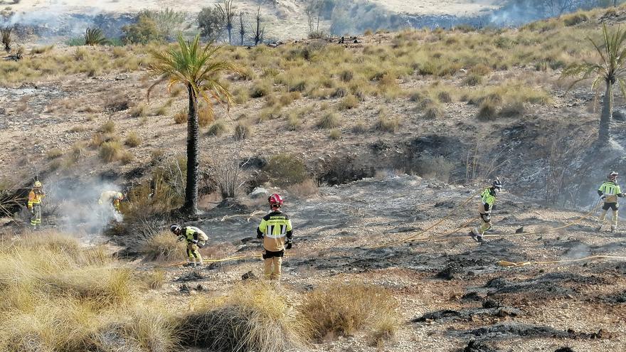 Ocho hectáreas quemadas tras el incendio forestal con cuatro focos en Ricote