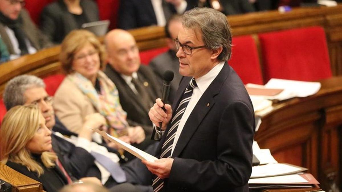 El presidente de la Generalitat, Artur Mas, este miércoles en la sesión de control al Govern en el Parlament.