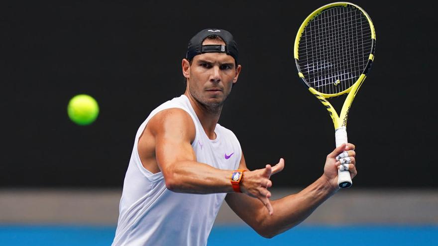 Rafa Nadal, en un entrenamiento en Melbourne Park.