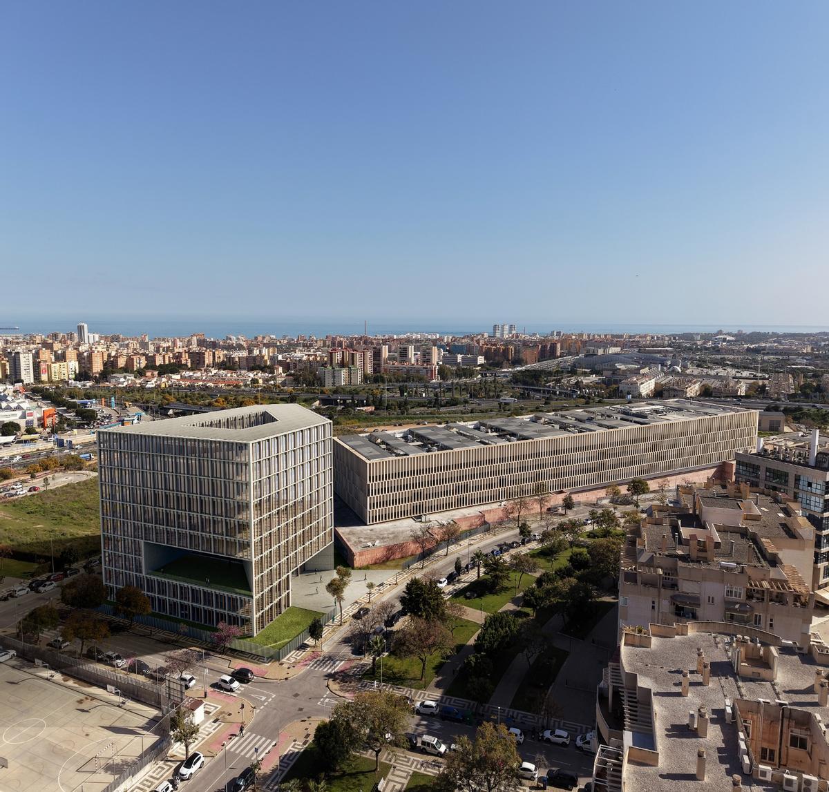 La ampliación de la Ciudad de la Justicia de Málaga se realizará con una torre justo al lado de las actuales instalaciones.