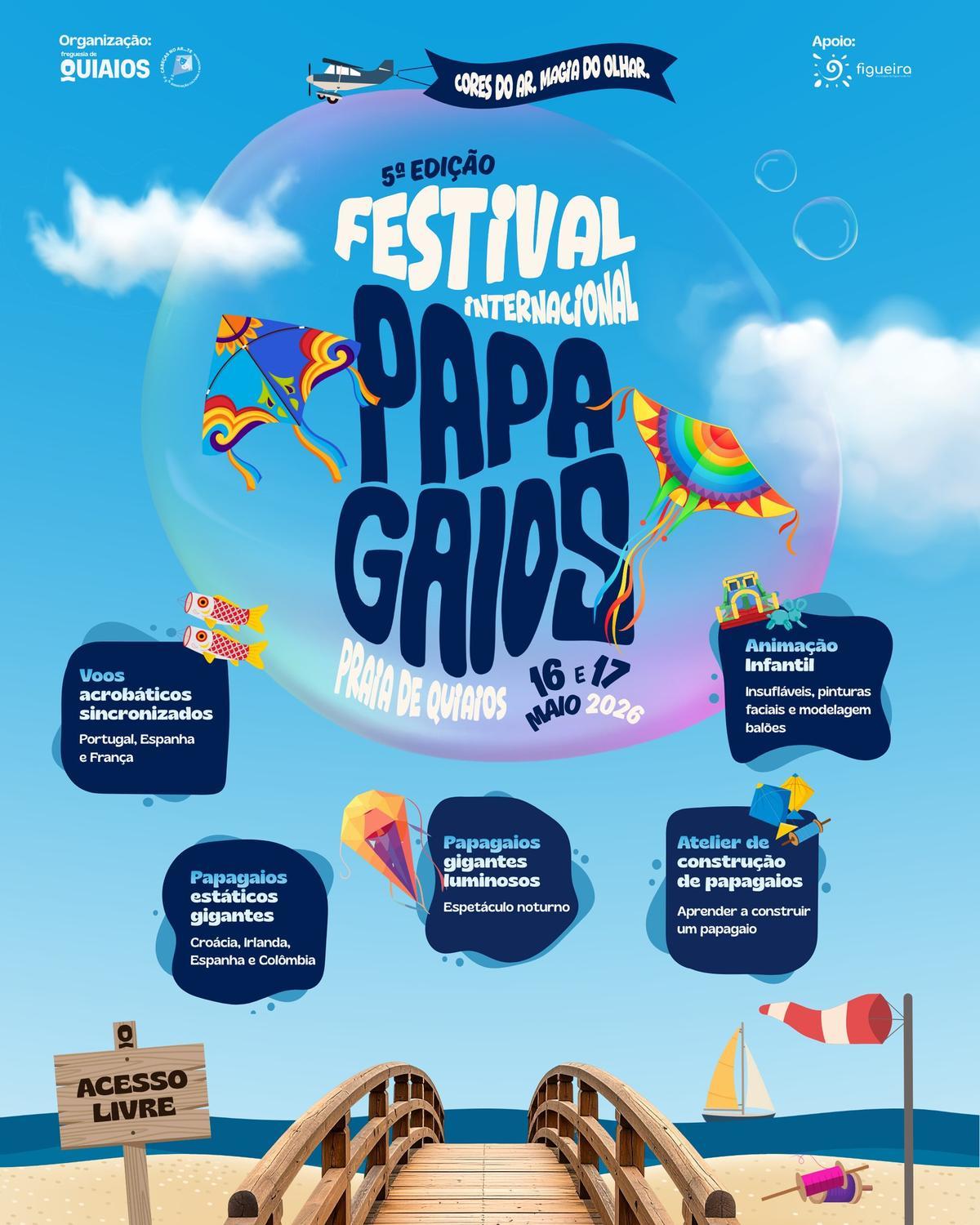 Programación de la 5º edición del Festival Internacional de Papagaios em Quiaios 2026.