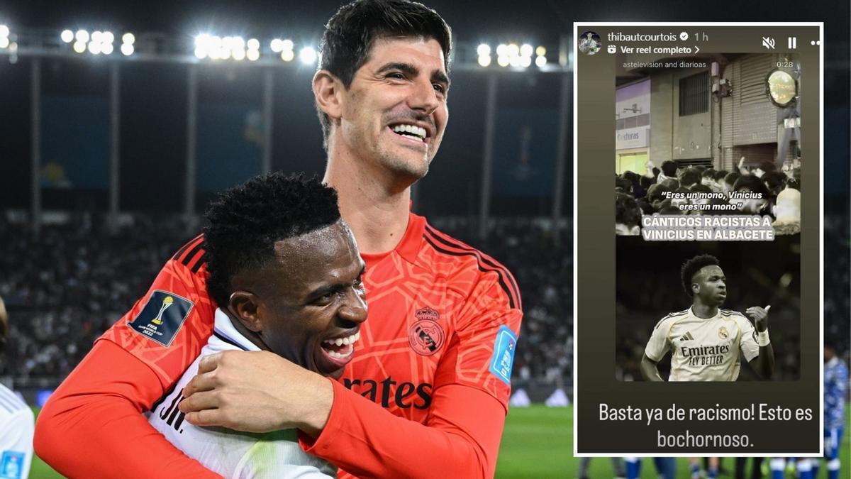 Courtois le tiende la mano a Vinicius ante el racismo sufrido en la previa del Albacete-Real Madrid