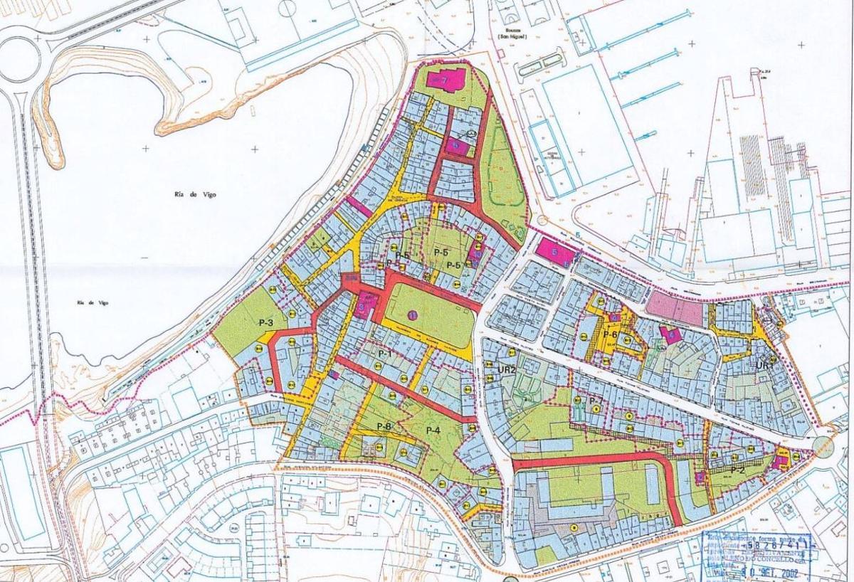 Mapa del Pepri de Bouzas. A la izquierda, el polígono 3, próximo al mar.