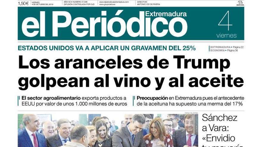 Esta es la portada de EL PERIÓDICO EXTREMADURA correspondiente al día 4 de octubre del 2019