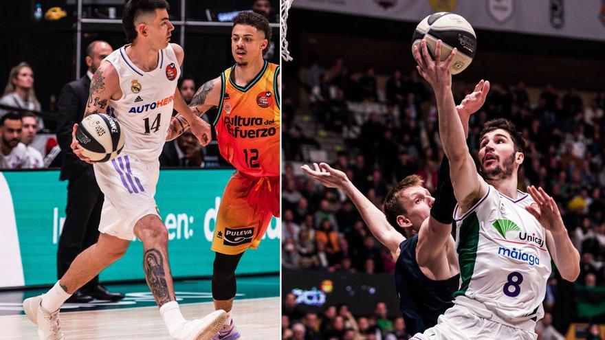 Gabriel Deck (Real Madrid) y Darío Brizuela (Unicaja) en sus partidos de cuartos de final de la Copa del Rey de Badalona 2023.