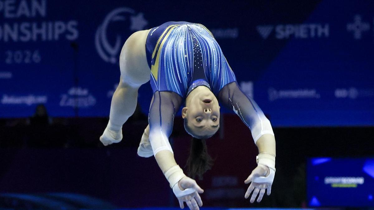 Alba Petisco, en su ejercicio de suelo.