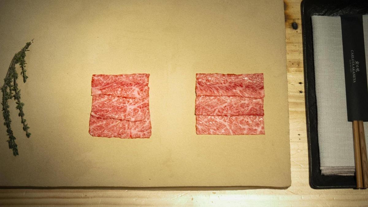 Carnes de Matsusaka en el restaurante Carlota Akaneya.
