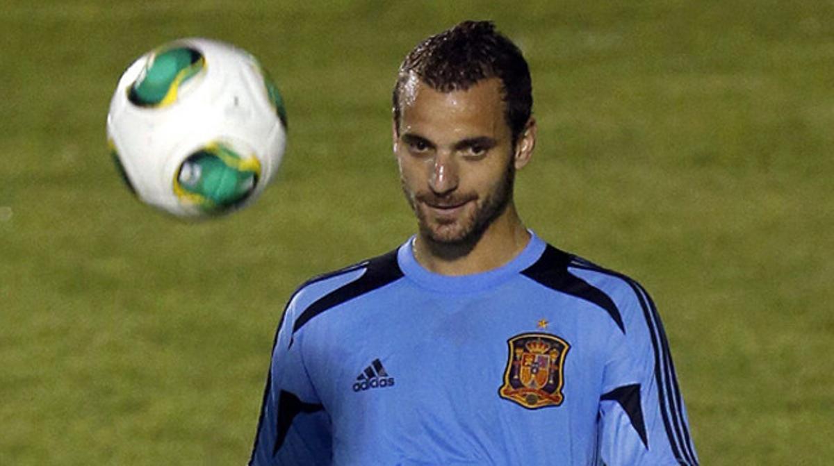 Roberto Soldado, durant un entrenament de la Copa Confederacions.