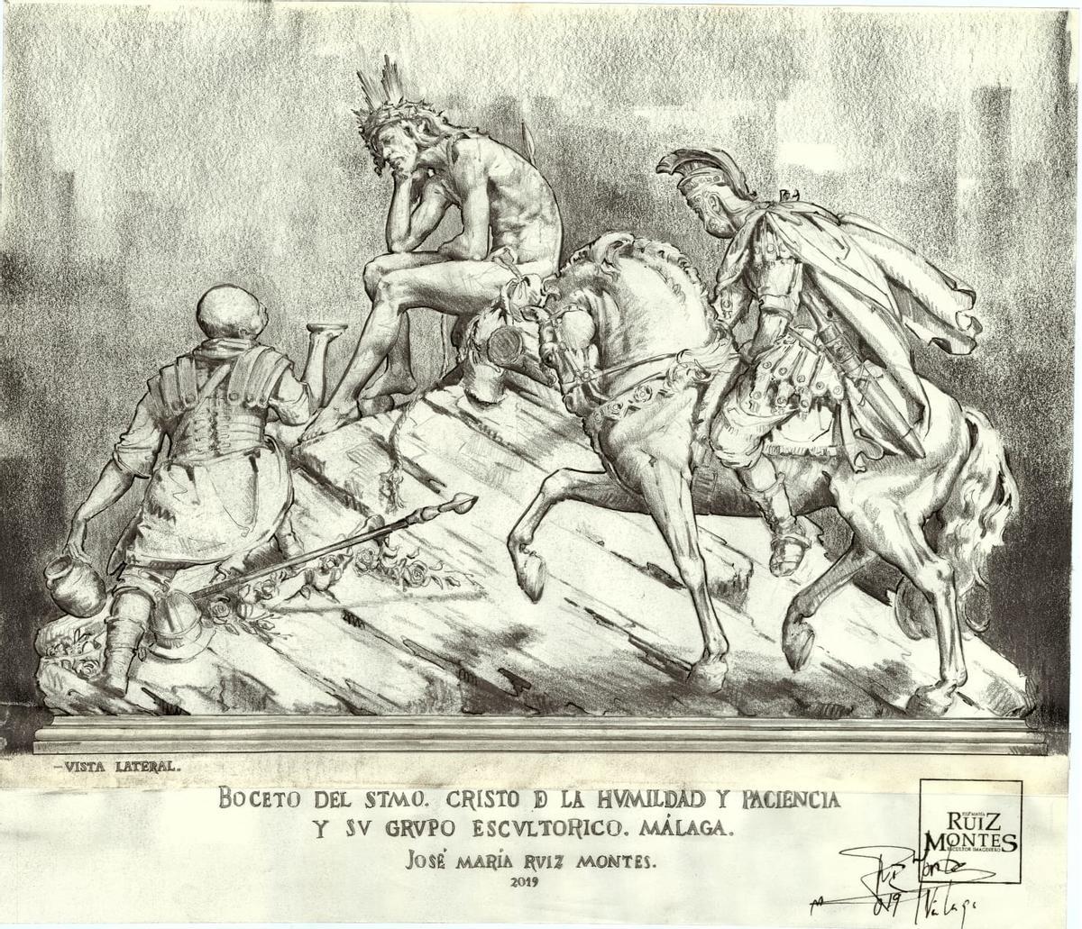 Boceto del grupo escultórico realizado por Ruiz Montes en 2019 y que marcó las líneas maestras del proyecto.