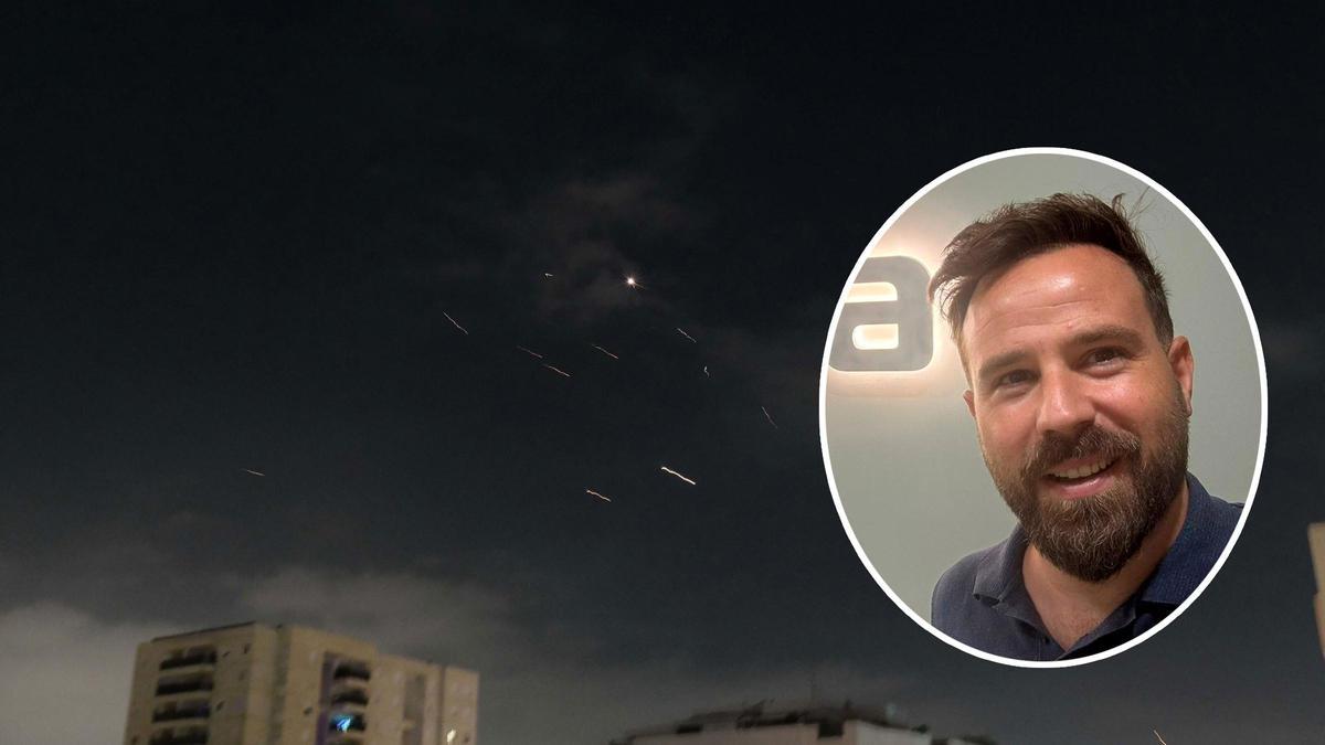 Misiles en el cielo nocturno tras el ataque de EEUU e Israel a Irán. En el círculo. Rubén Porto, español en Omán.