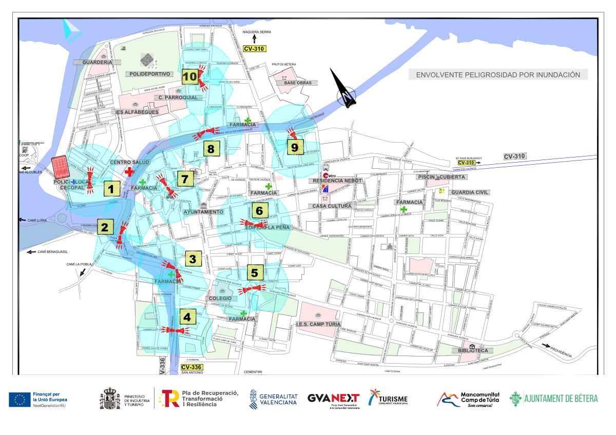 Los puntos de megafonía de alerta temprana instalados en Bétera.