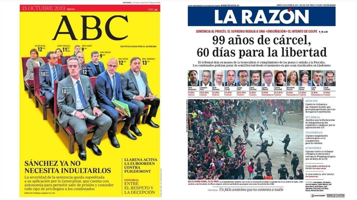 Portadas de 'Abc' y 'La razón'.