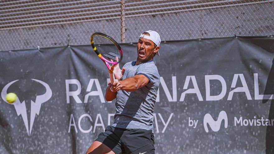 Rafa Nadal, entrenando este viernes por la mañana en su academia de Manacor